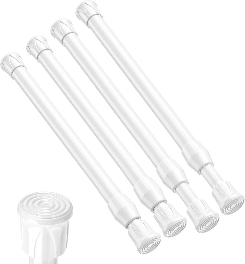 ZipGlo Tension Curtain Rod 8-12.5 inch Small Tension Rods White Adjustable Spring Tension Curtain Rods 4PCS Mini Curtain Rod Short for Cupboard Closet Rod Kitchen Drawers No Drill Cupboard Cabinets - Image 1